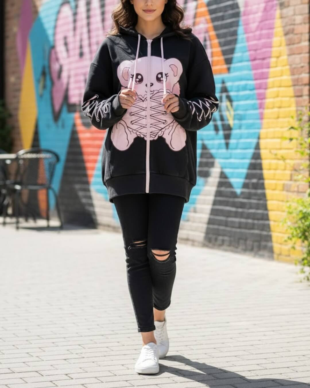 Scary Bear Zipper Hoodie – Winter Streetwear Edition