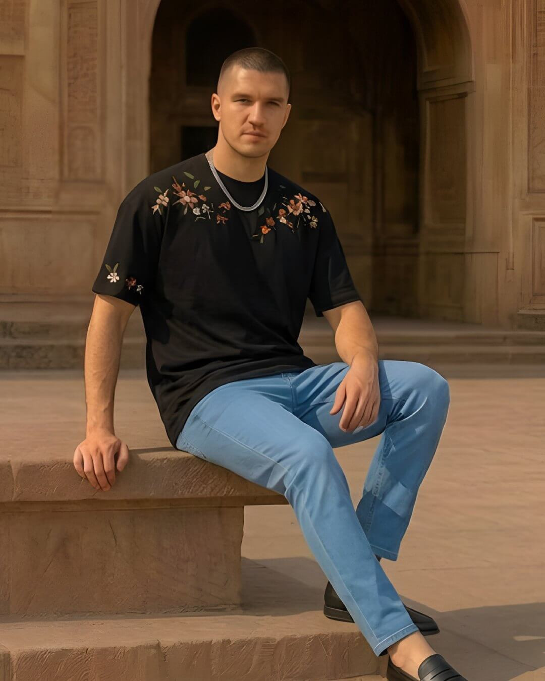 Midnight Bloom – Embroidery T-Shirt