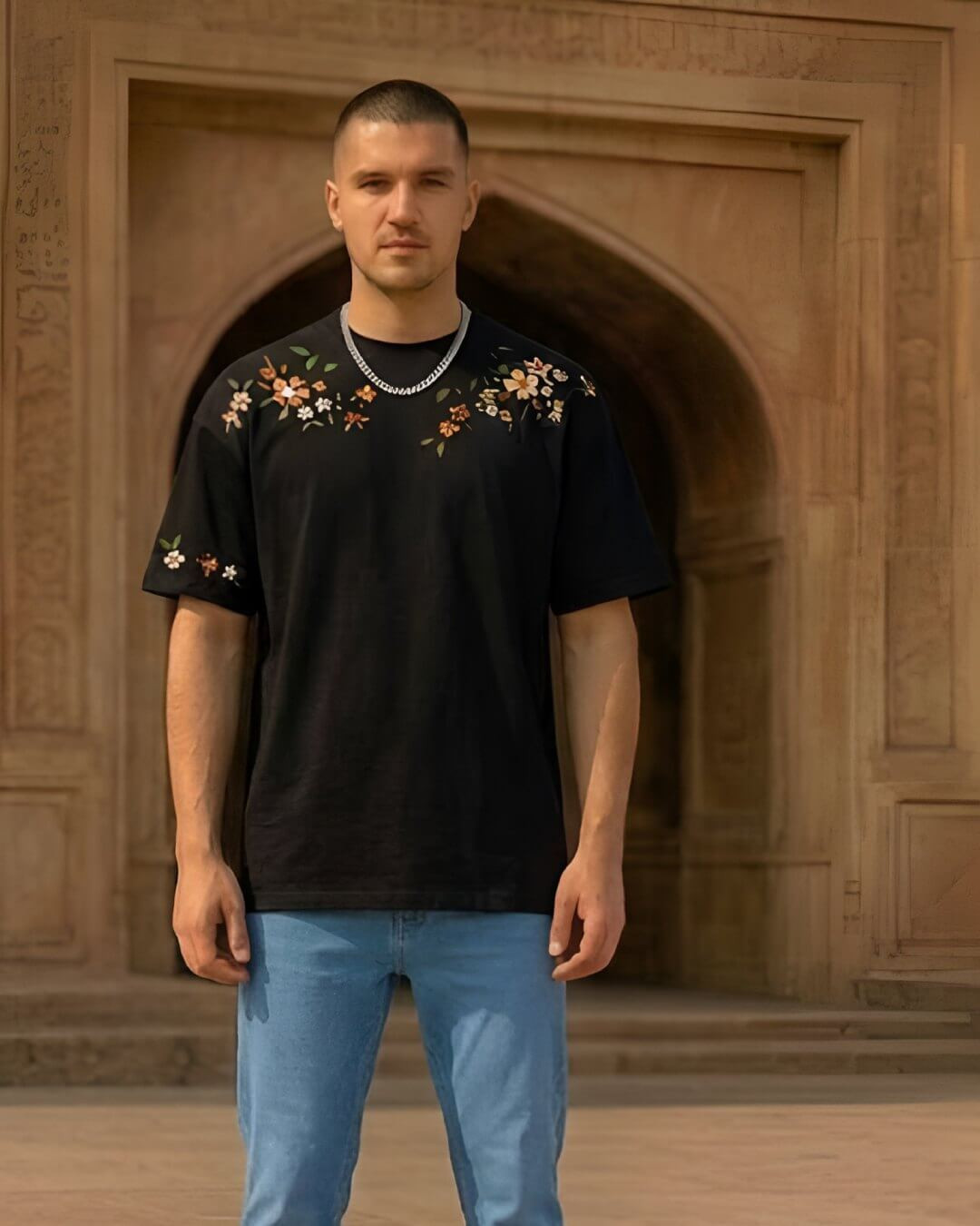 Midnight Bloom – Embroidery T-Shirt